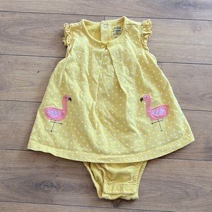 yellow polka dot flamingo onesie